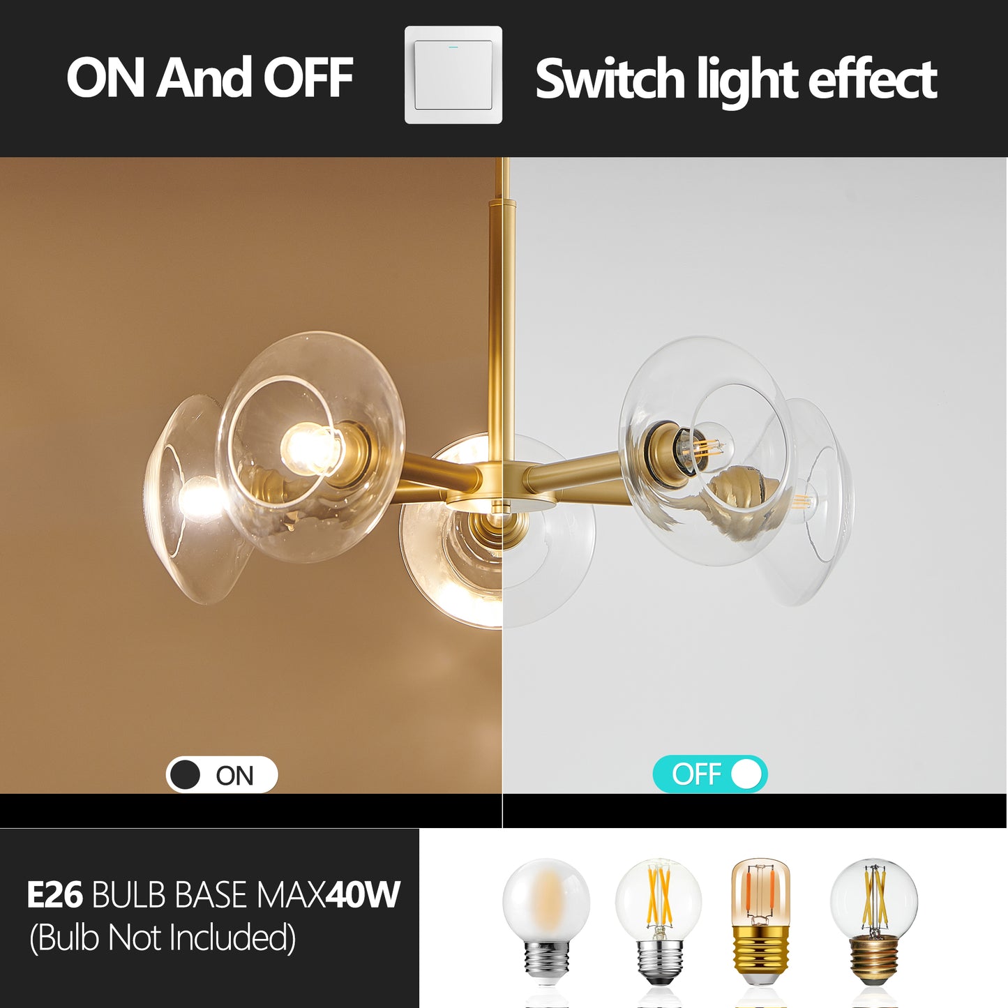 Modern Gold 5-Light Sputnik Chandelier with Clear Glass Shades