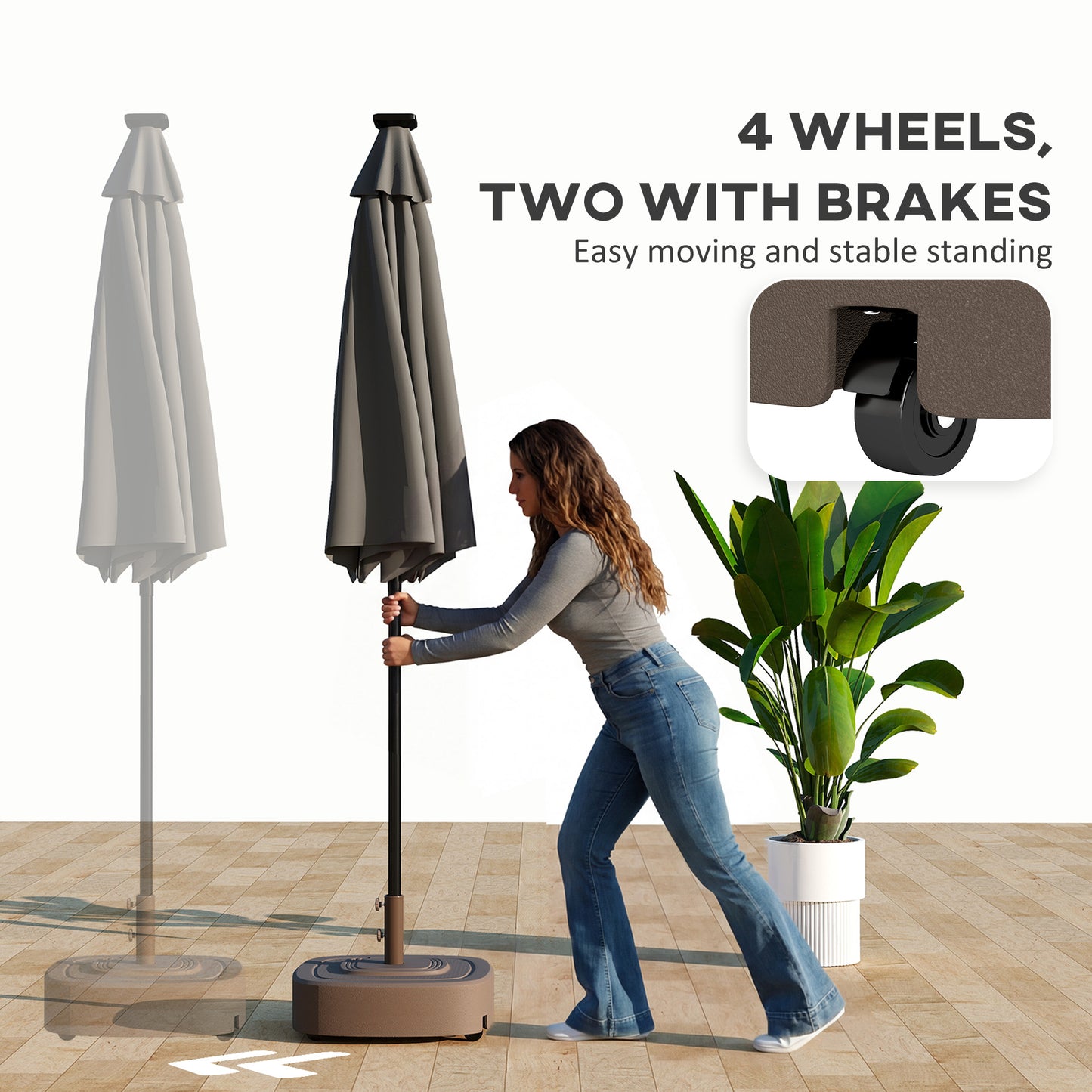 Patio Umbrella Base with Wheels for 1.5" and 1.9" Poles - Brown