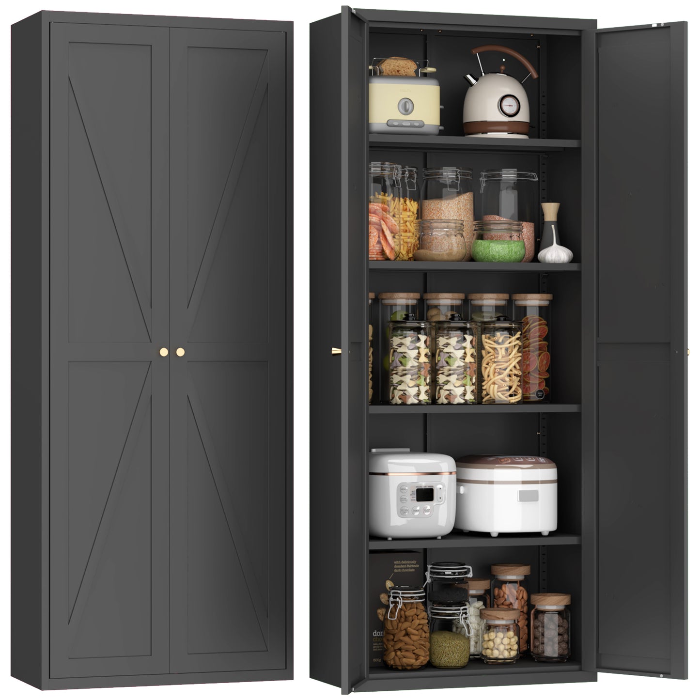 Metal Storage Cabinet with Adjustable Shelves - Black