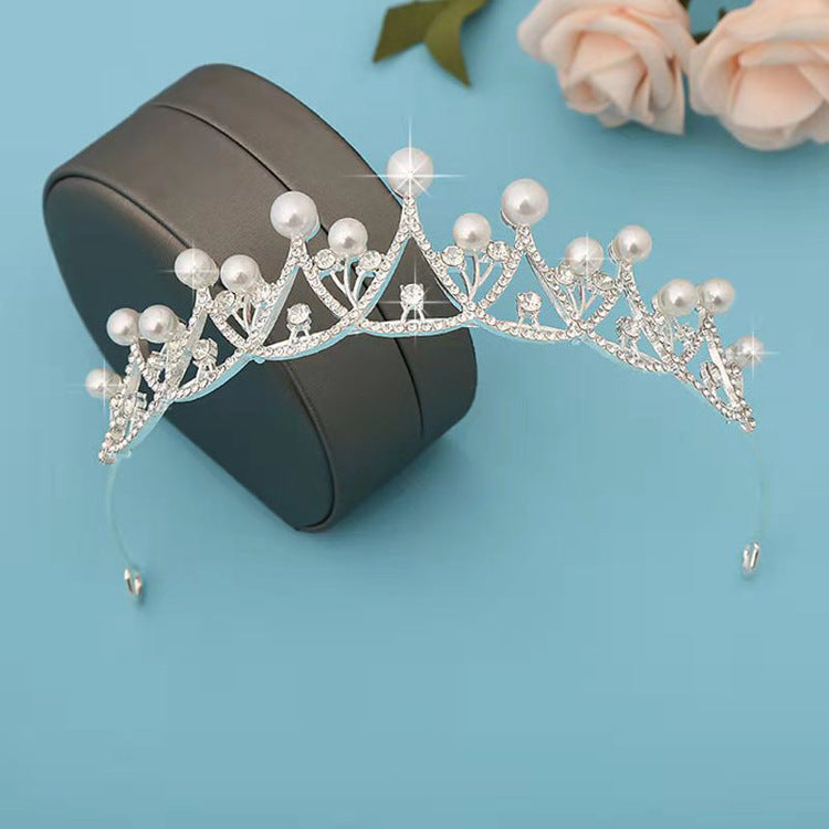 Pearl Bridal Tiara Crown - Silver Alloy Wedding Headpiece