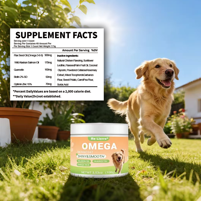 Omega 3-6-9 Dog Supplement Soft Chews with Salmon Oil & Biotin - 40 Servings