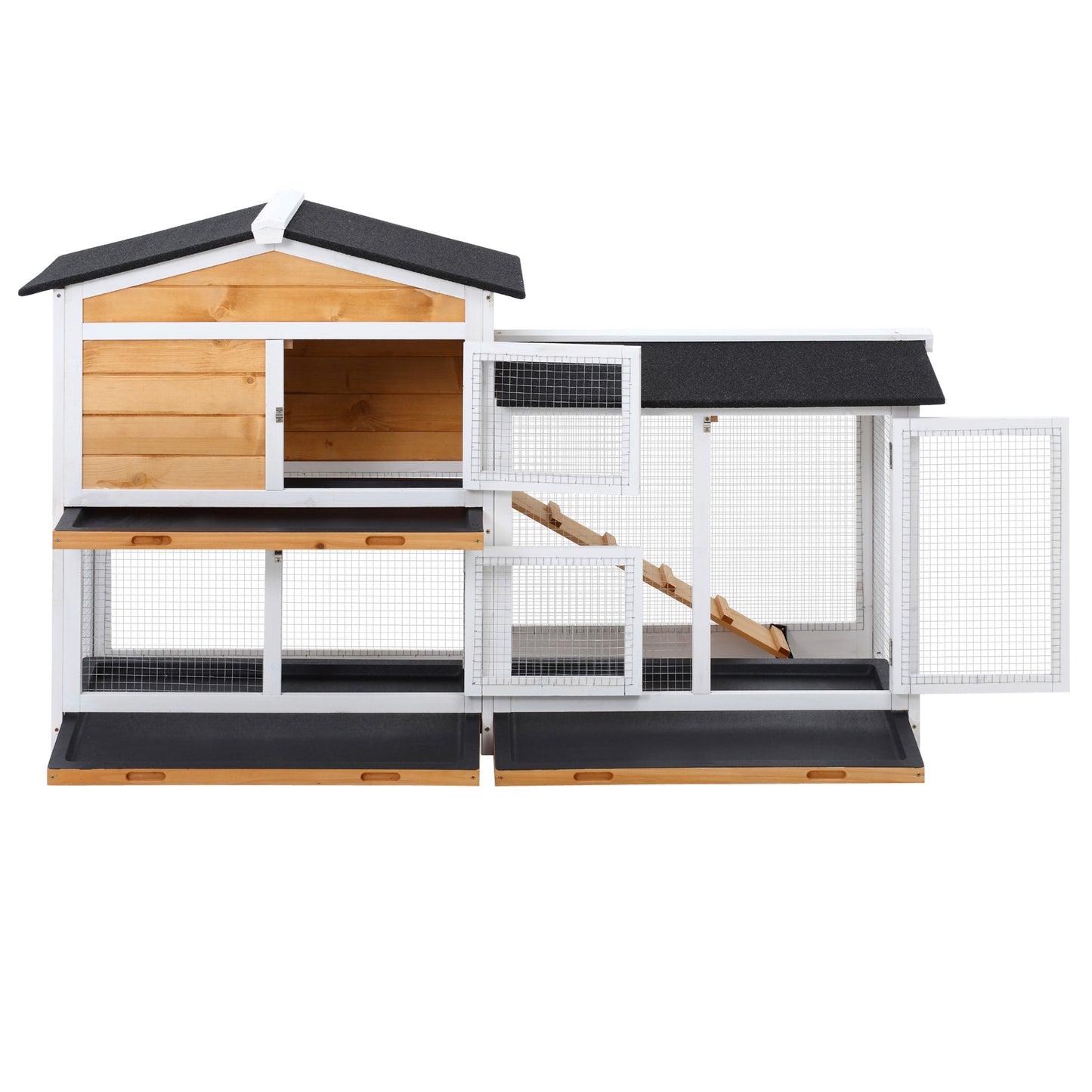Wooden Rabbit Hutch 2-Story Small Animal House with Ramp, Weatherproof