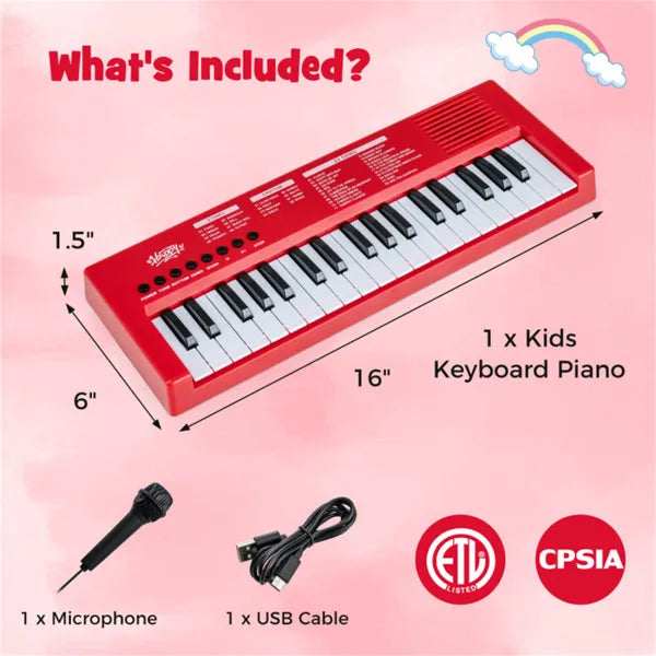 Kids Electronic Keyboard with Microphone - 37 Keys, 8 Tones & Rhythms