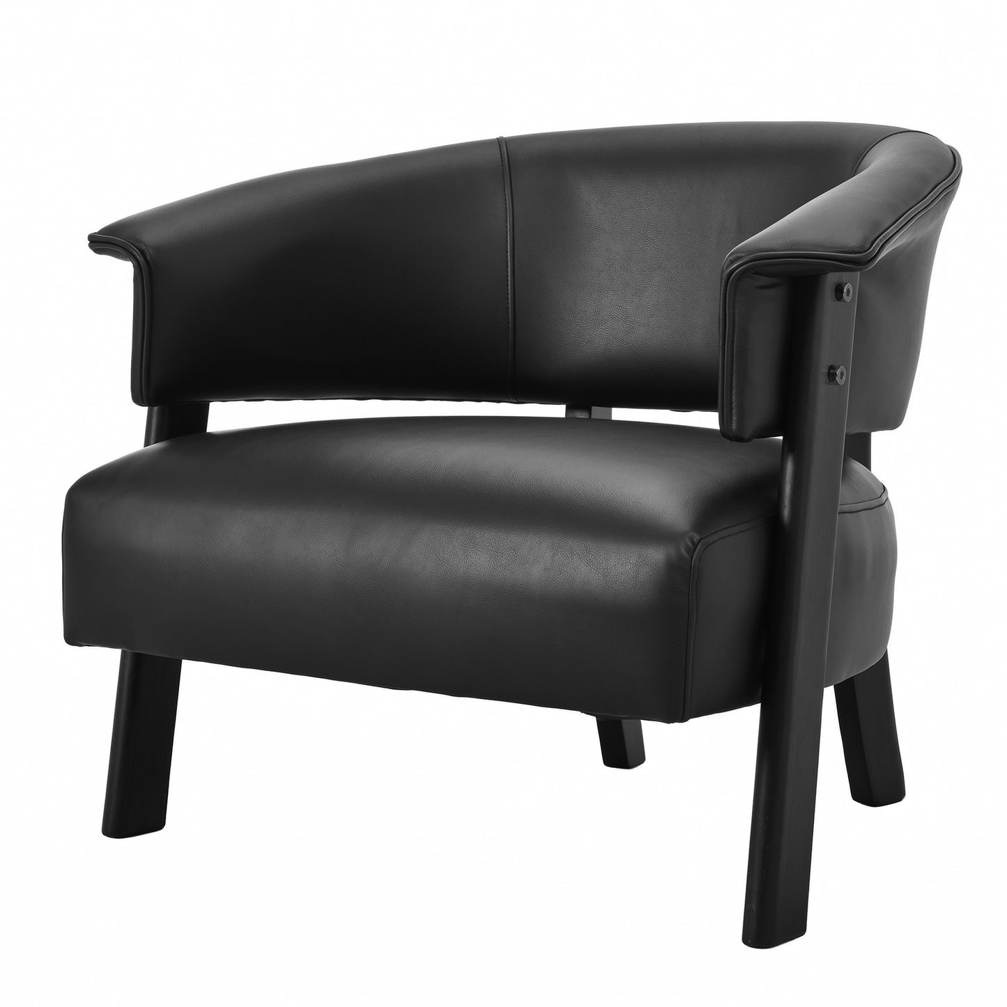 Faux Leather Wingback Accent Chair - Comfy Upholstered Armchair, Black