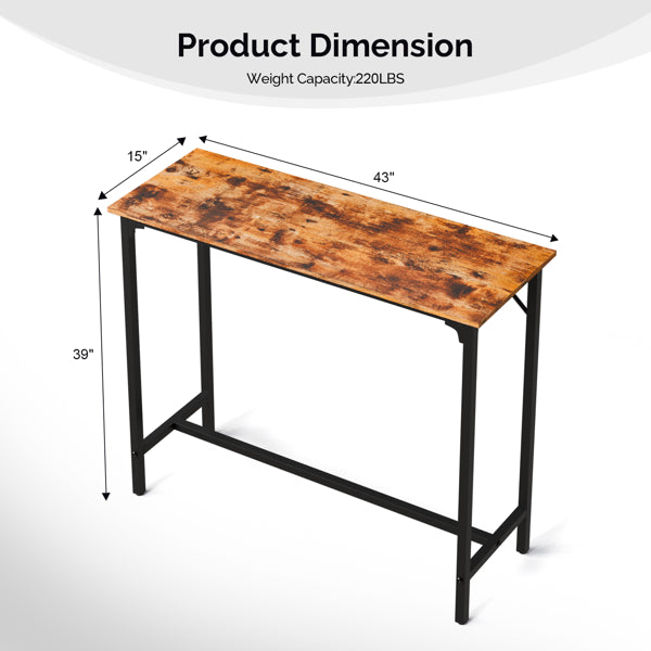43-Inch Brown Bar Height Table - Durable MDF Top & Metal Frame