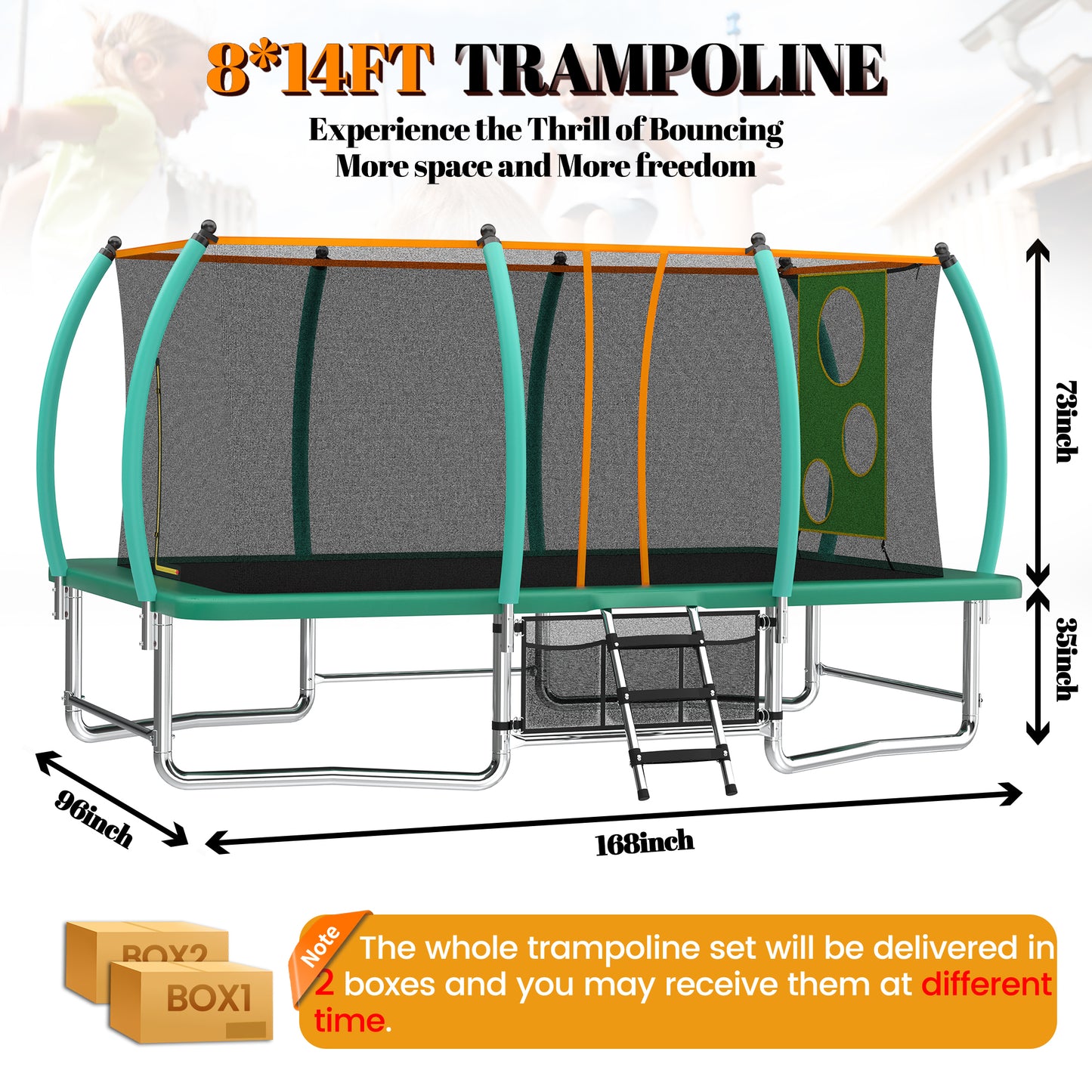 8x14FT Outdoor Trampoline for Kids & Adults - Green
