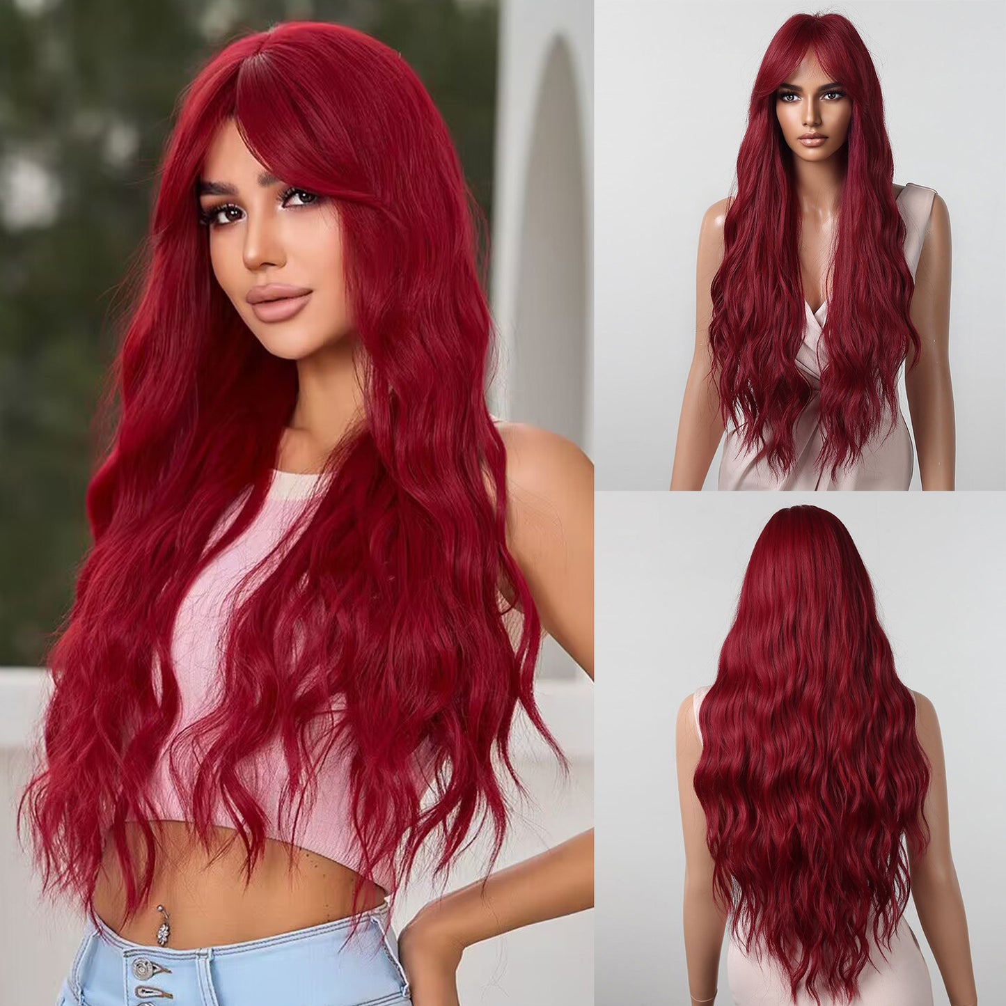 Long Curly Wavy Synthetic Wig - Wine Red 29 Inch Hair Extension