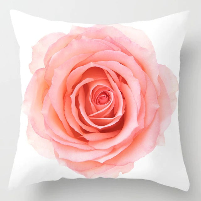 Linen Cushion Cover 45x45cm Peach Skin Fabric Flower Pattern Home Decor