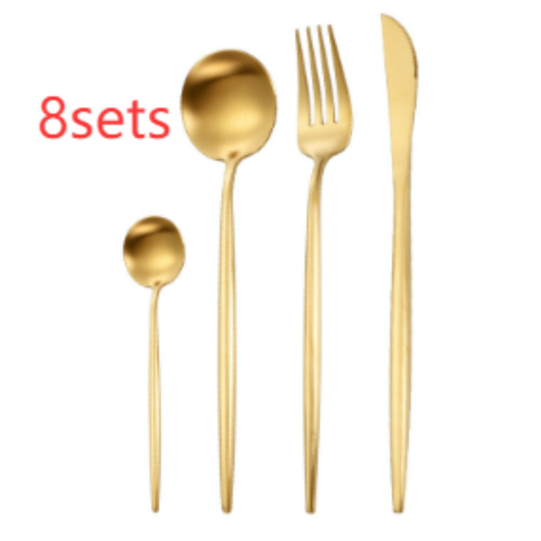 Stainless Steel Dinnerware Set - Thick Portuguese Cutlery, Silver Finish