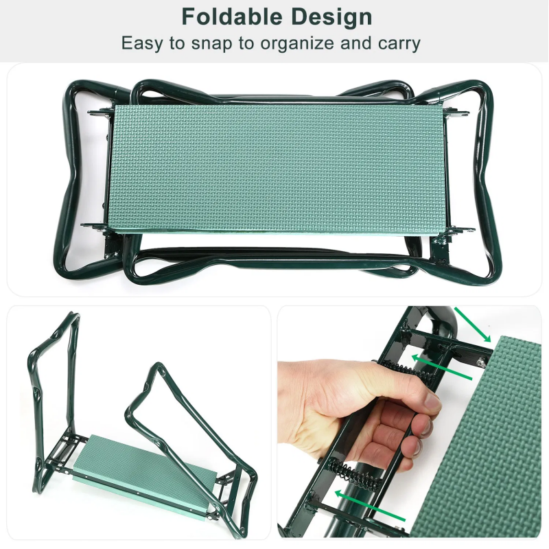 Foldable Garden Kneeler Seat with Cushions & Tool Pouch - Portable Gardening Tool