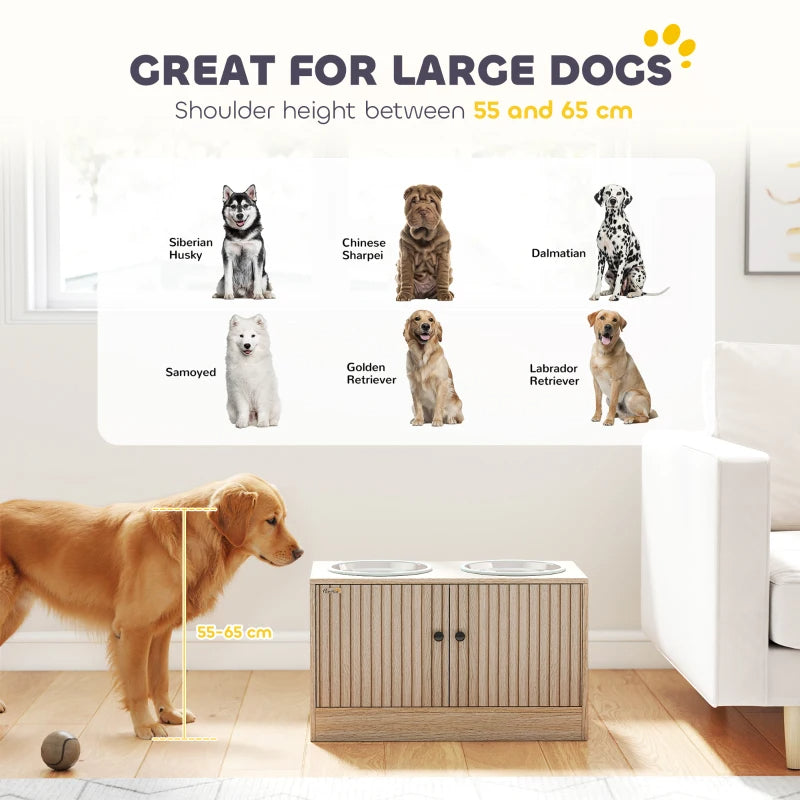 Elevated Dog Bowl Stand with 2 Stainless Steel Bowls & Storage Drawer