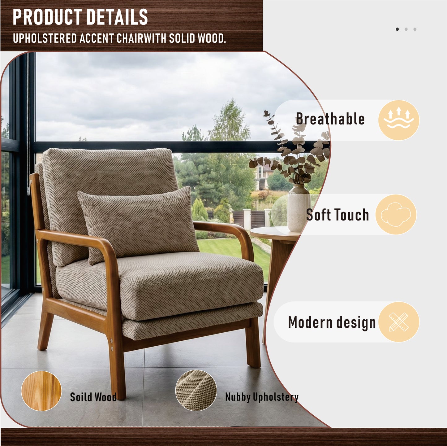 Mid-Century Modern Wooden Lounge Chair - Camel Upholstery