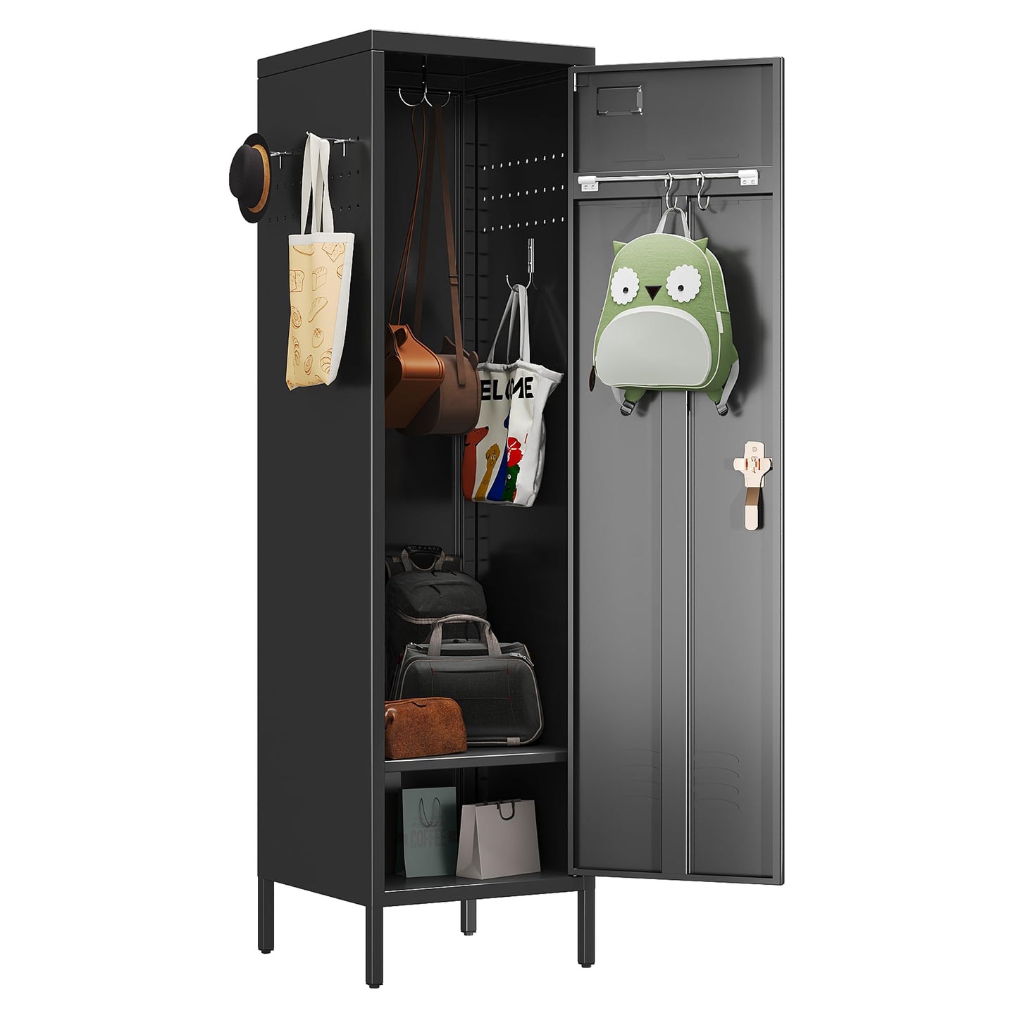 Metal Storage Locker with Handle and Hanging Rod - Black