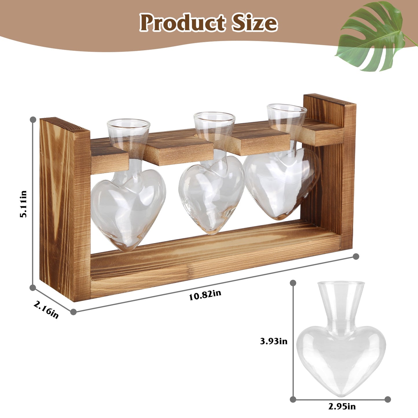 Heart-Shaped Plant Propagation Station with Wooden Stand