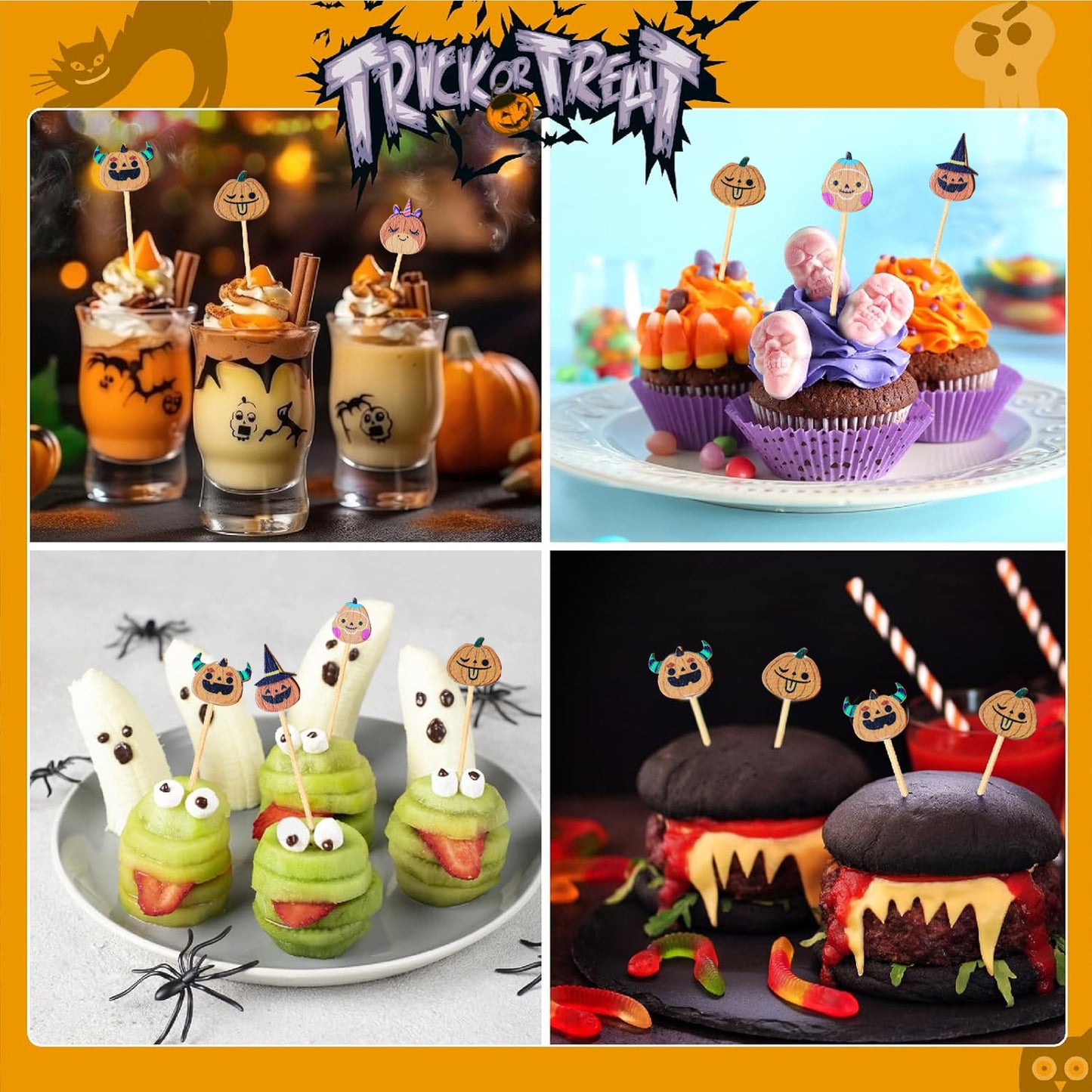 Halloween Cocktail Picks - 100 Bamboo Pumpkin Toothpicks