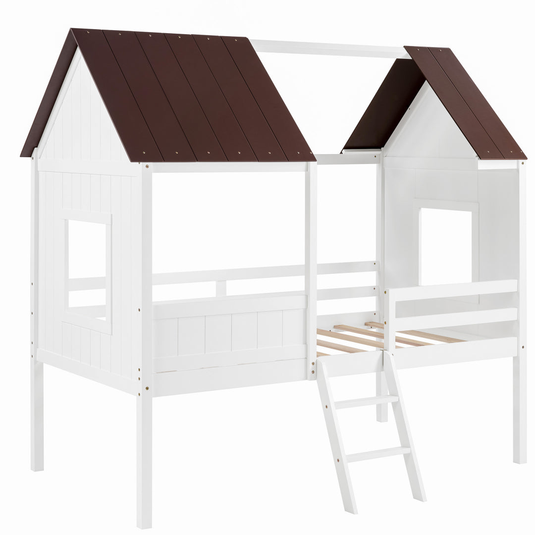 Montessori Wooden Toddler Loft Bed with Detachable Roof & Guardrail