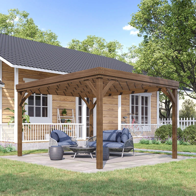 Outdoor Wooden Pergola 10x12 ft Grape Vine Gazebo with Concrete Anchors - Brown