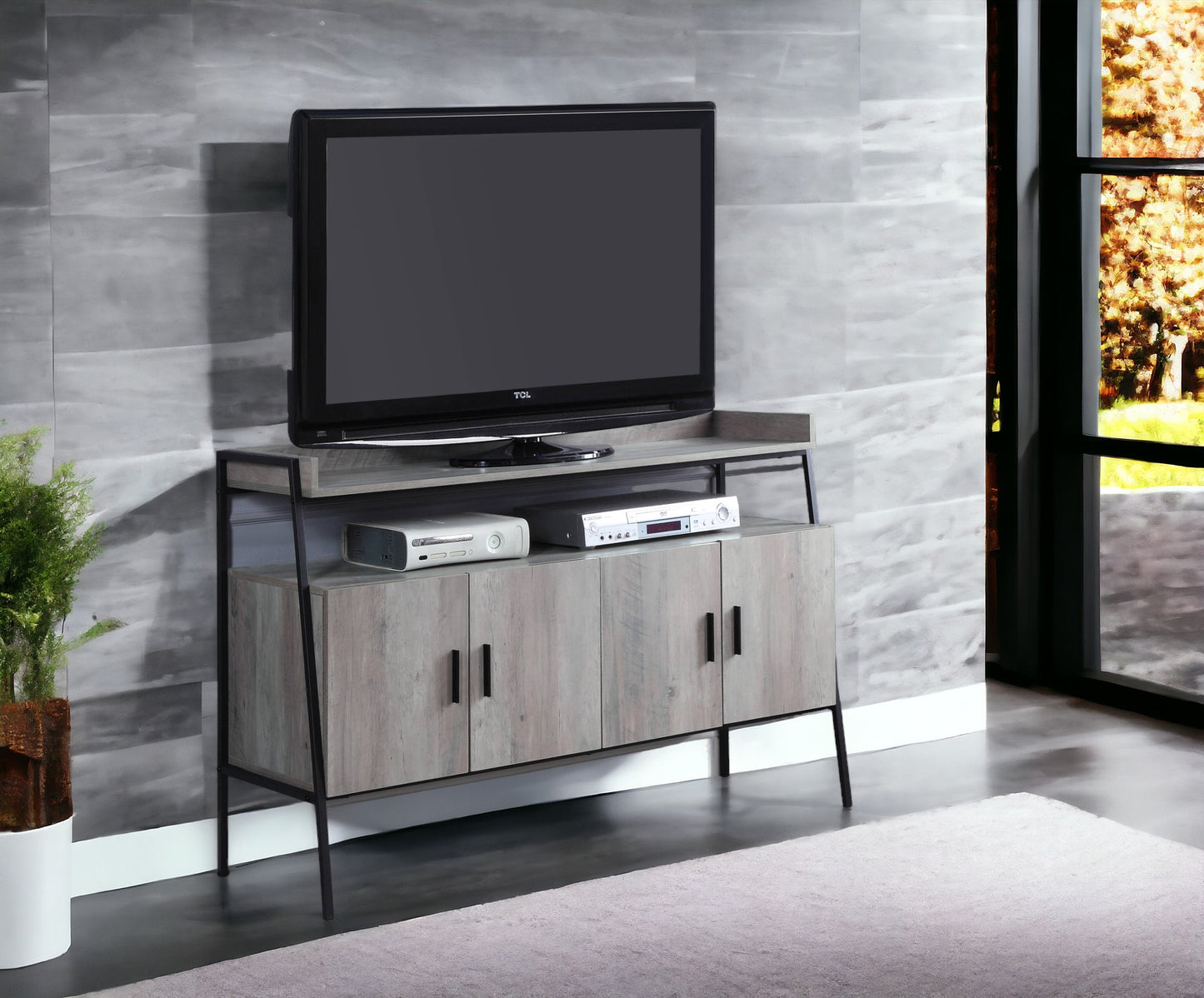 Gray Oak & Black Finish TV Stand for 50" TVs