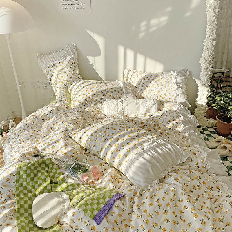 French Lace Pleated Bed Skirt Set of Four - Multiple Sizes & Styles