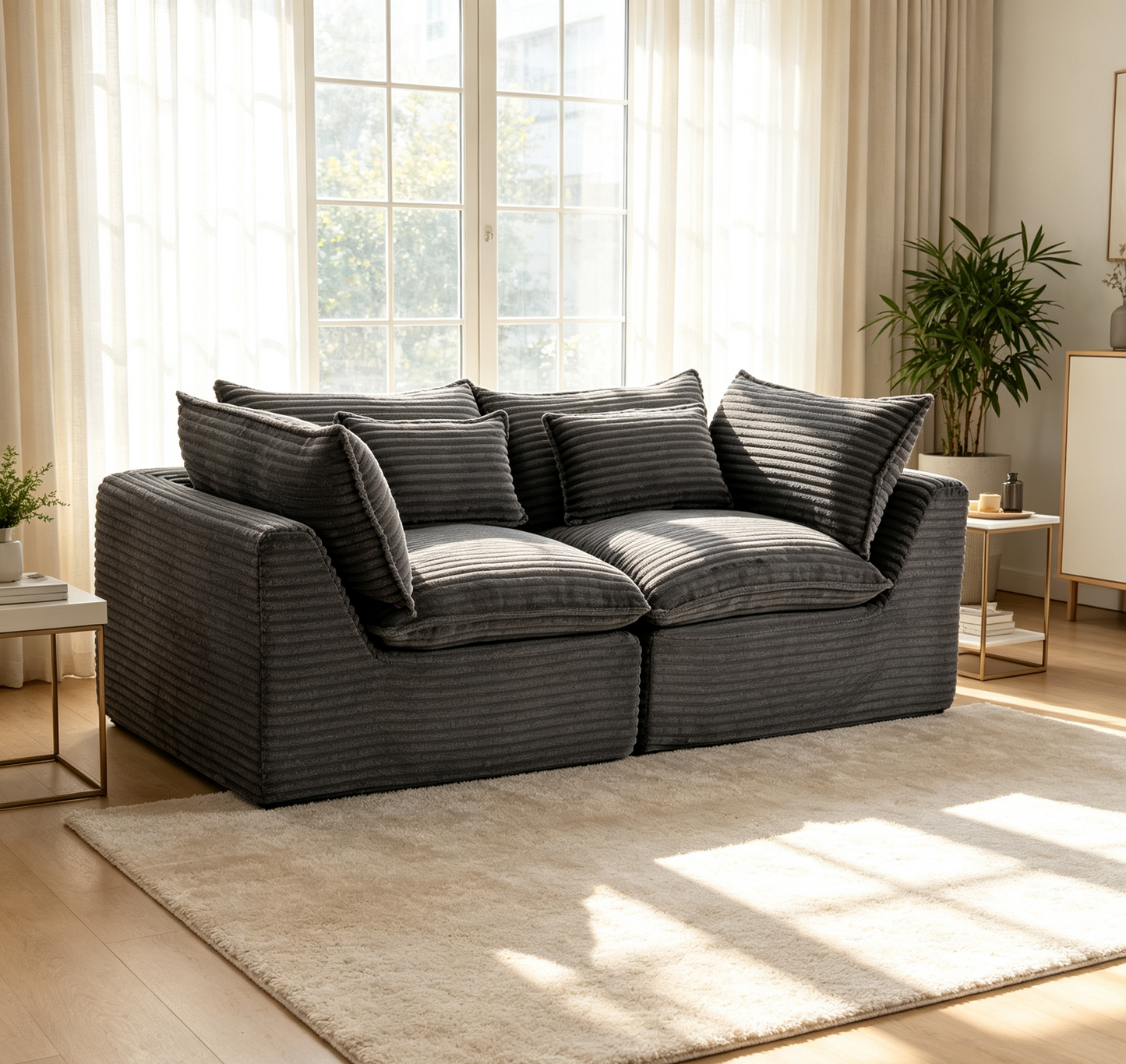 74.8" Wide Modular Sectional Sofa - Antique Grey Corduroy