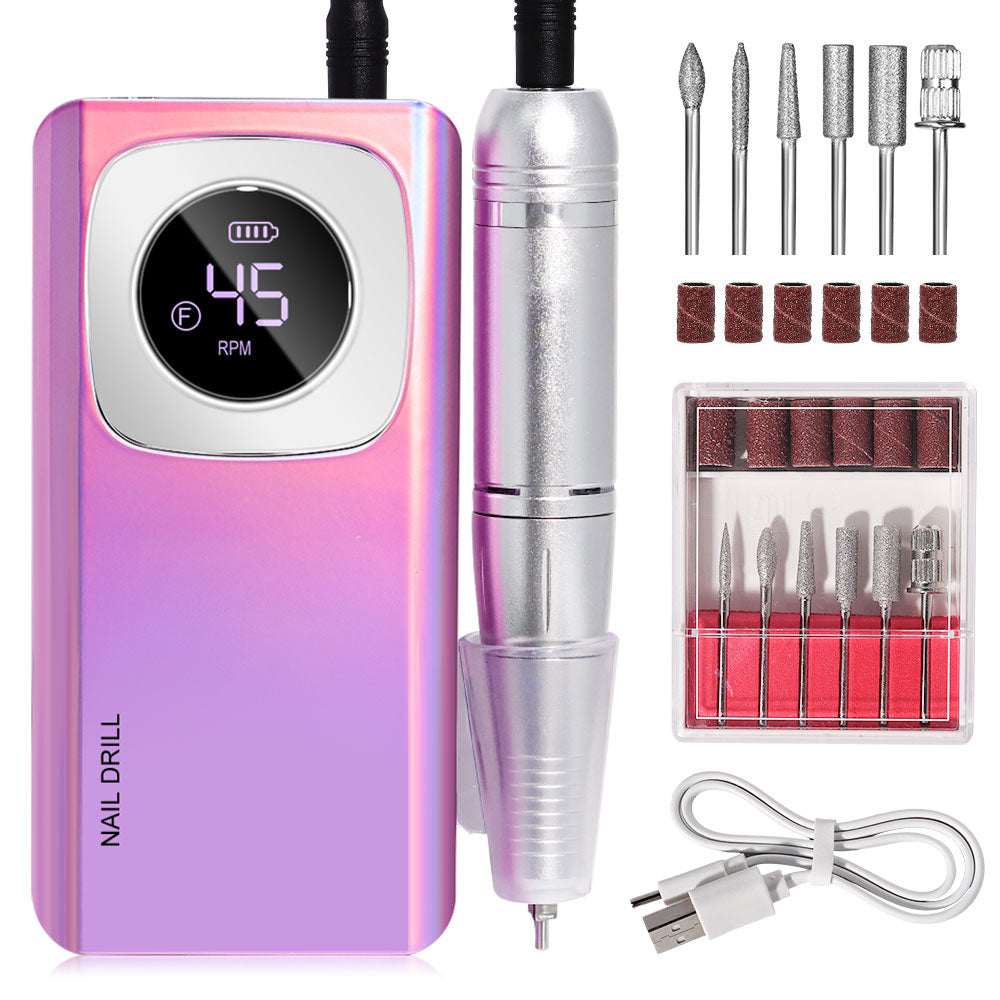 Professional Cordless Nail Drill - 45000RPM Rechargeable E-File Kit