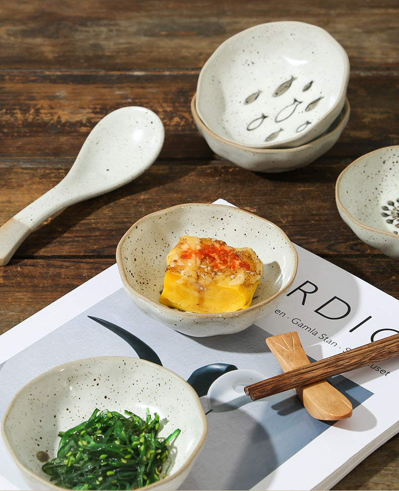 Japanese Ceramic Saucer for Condiments - Household Dish Small Fish & Sunflower Variants