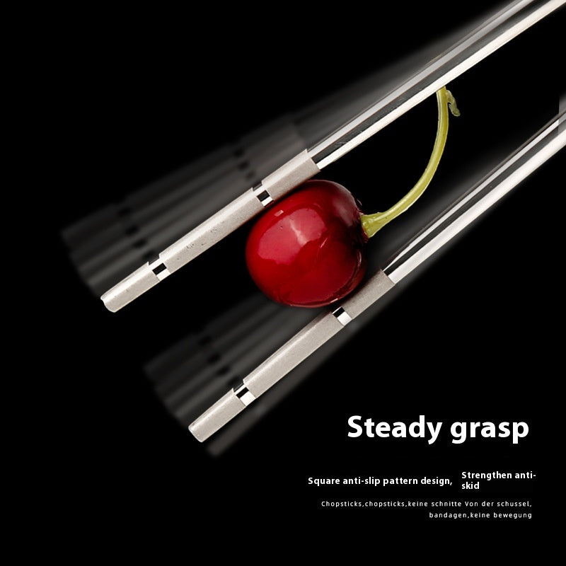 316 Stainless Steel Chopsticks Food Grade Hollow Insulation Non-Slip Kitchen Utensils - Natural Color