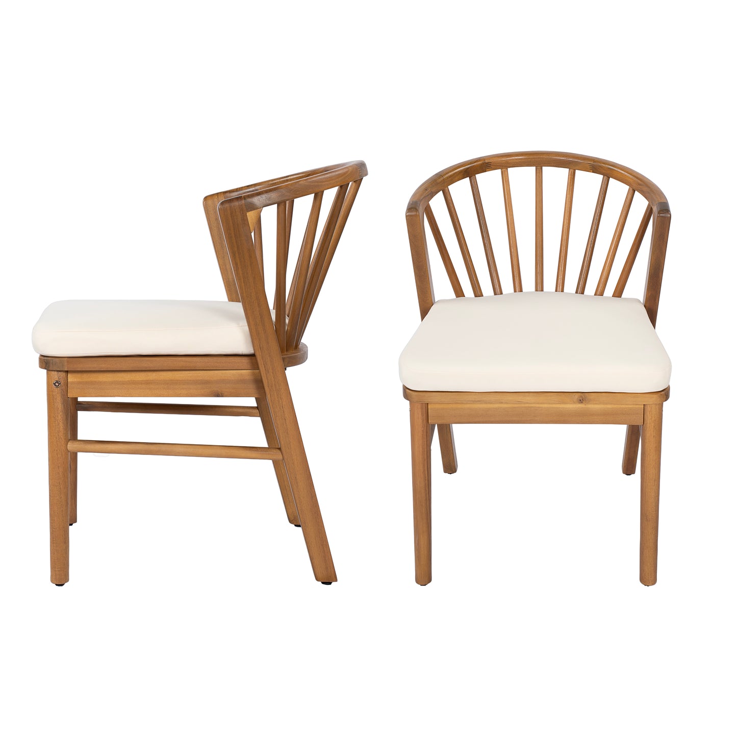 Outdoor Dining Chairs Set of 2 - Acacia Wood with Cream Cushion
