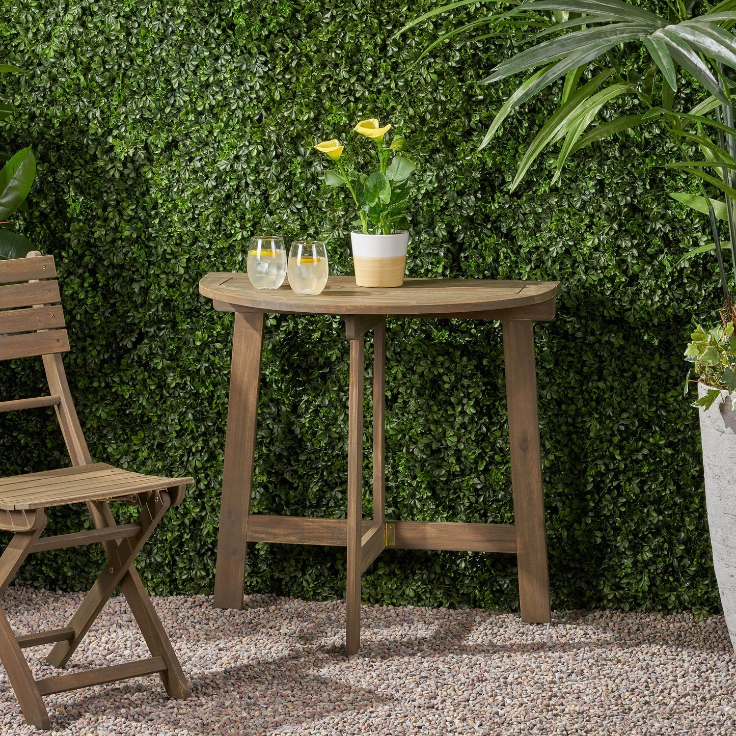 Outdoor Half-Round Folding Bistro Table - Grey Acacia Wood