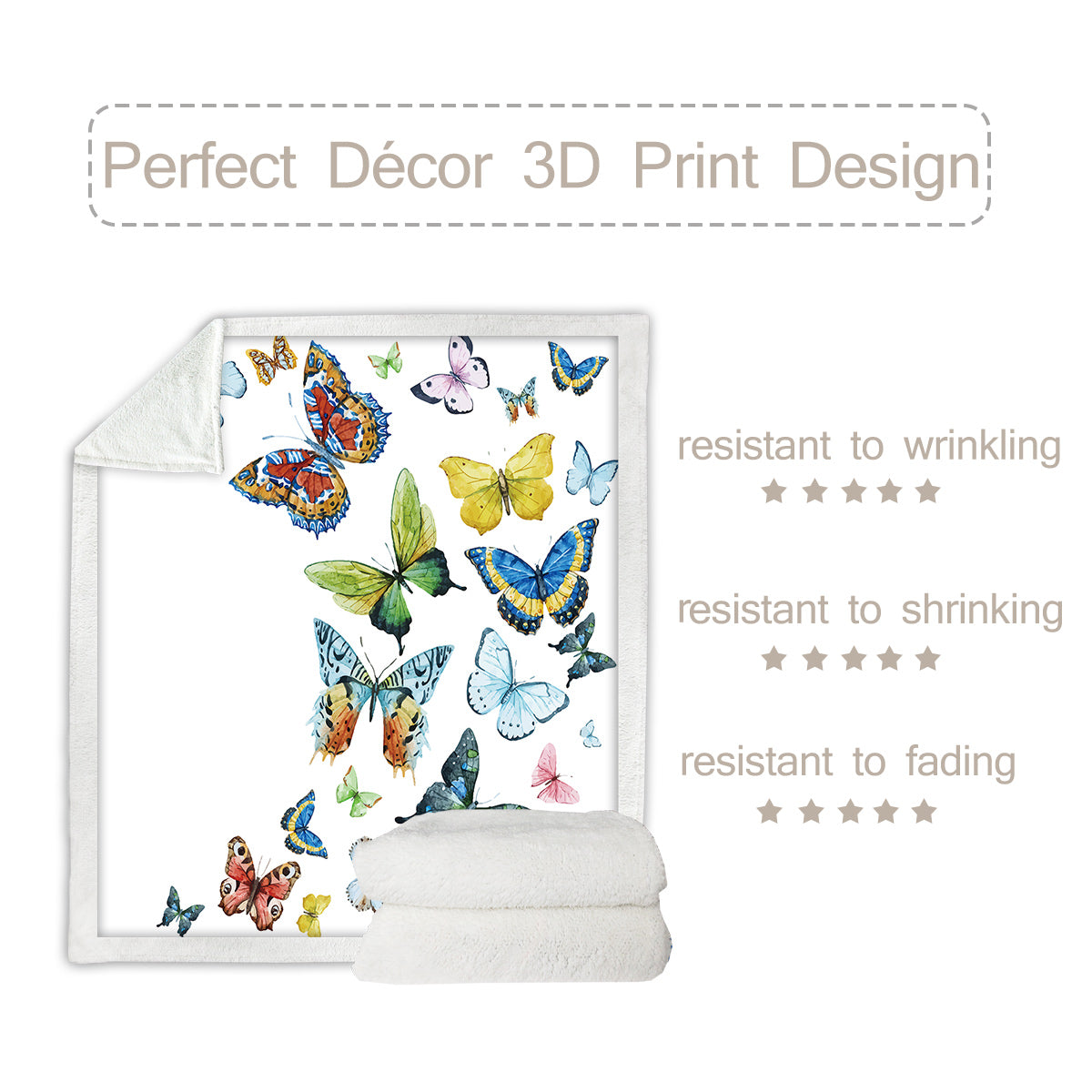 Colorful Butterfly Sherpa Fleece Blanket - 50x60 Inches