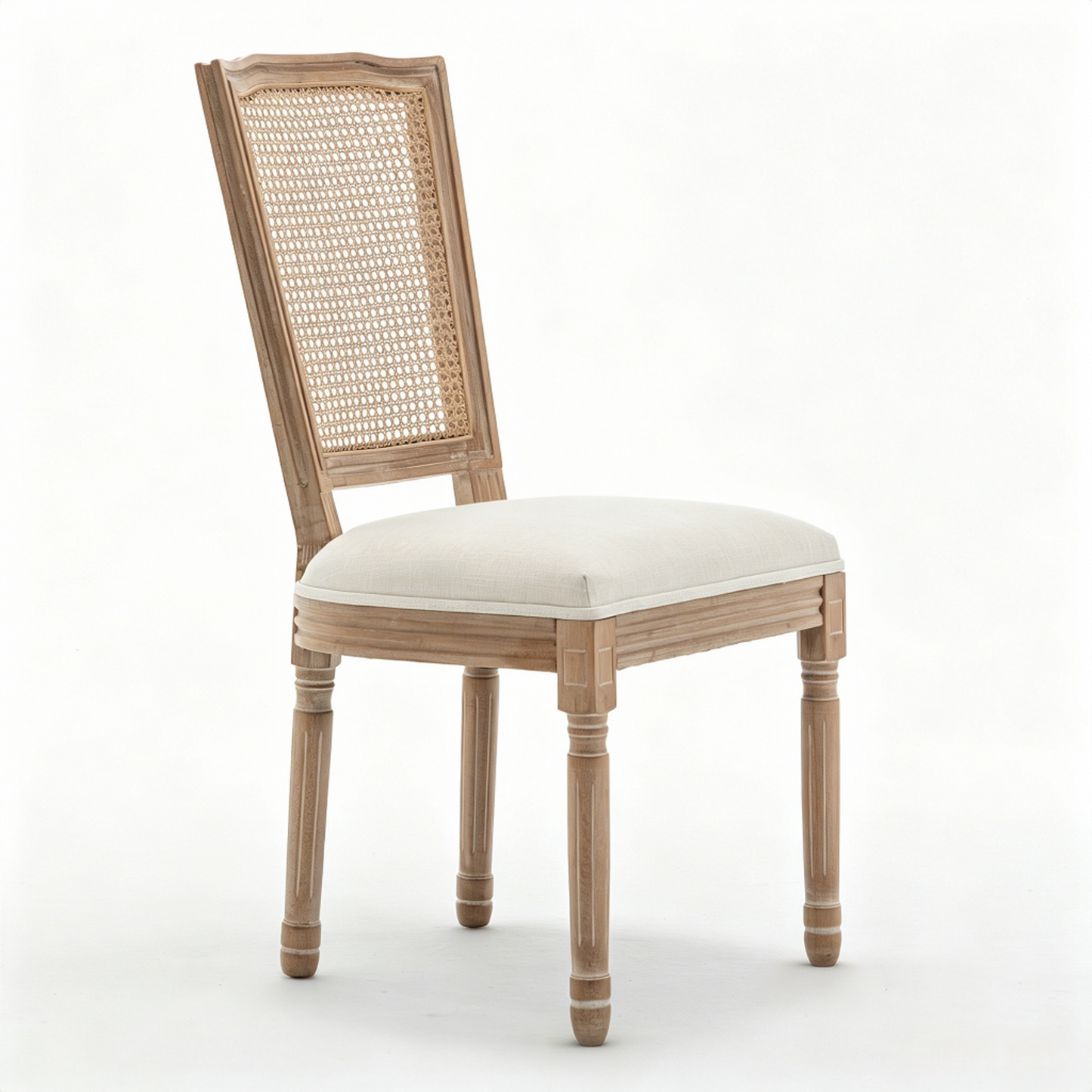 Farmhouse Dining Chairs Set of 2 - Solid Wood, Beige Linen Seat