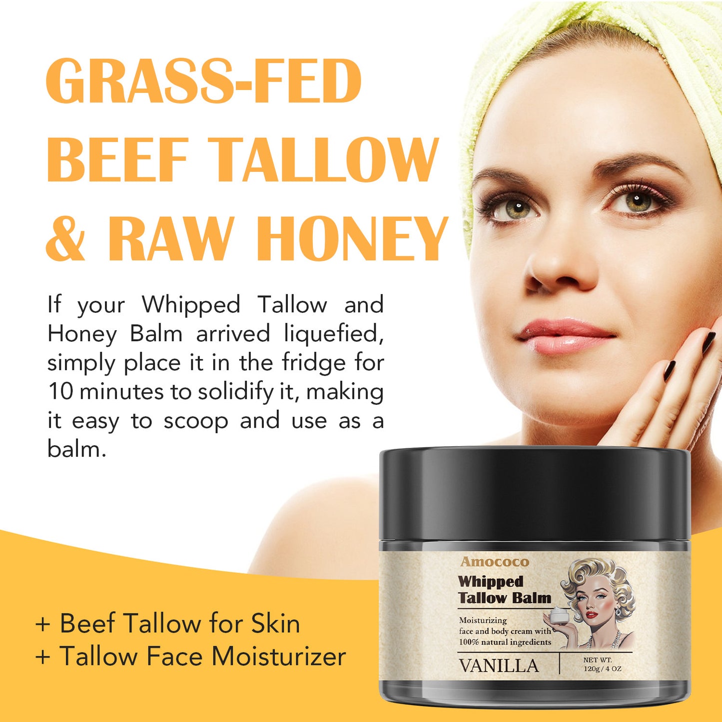 Whipped Tallow Balm - Natural Deep Hydration Face & Body Cream, 120g