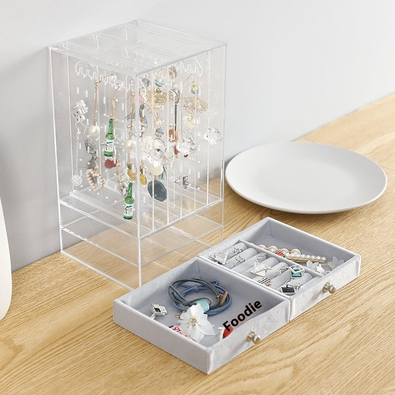 Stud Earrings Acrylic Jewelry Organizer Box with Dustproof Storage Compartments