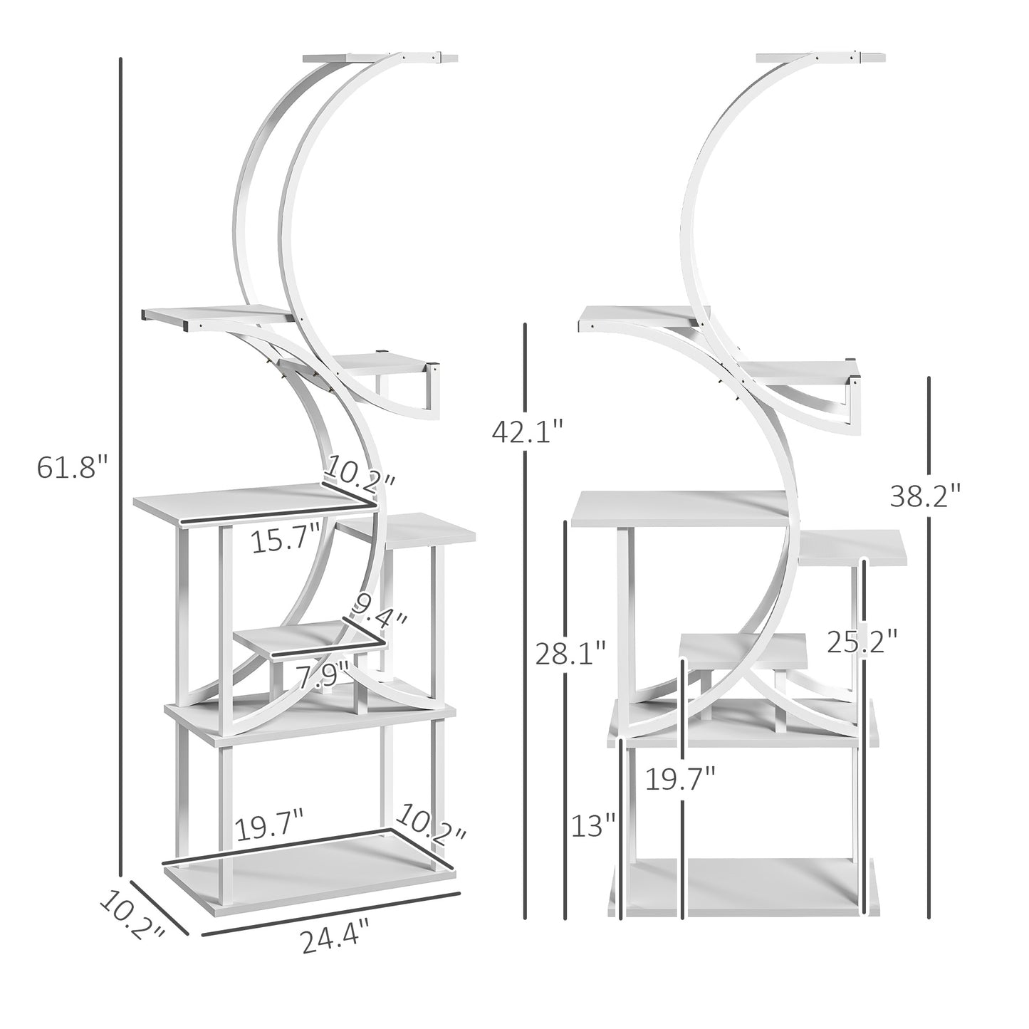 White 8-Tier S-Shaped Plant Stand - Corner Plant Rack