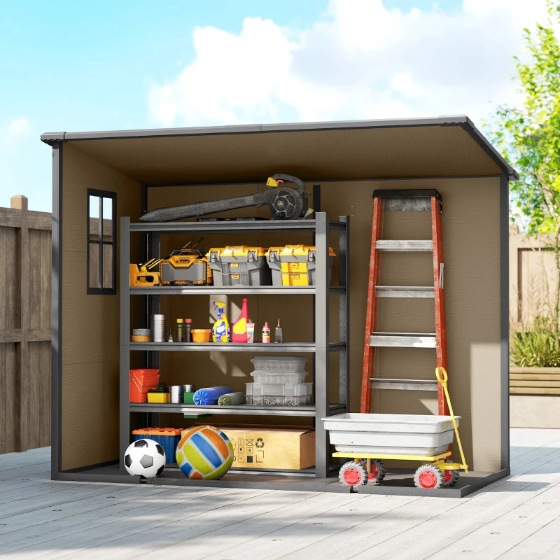 8' x 4' Plastic Outdoor Storage Shed with Floor, Window, Lockable Doors