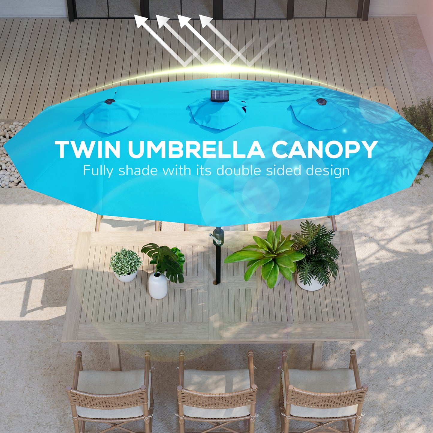 Double-Sided Outdoor Umbrella with LED Lights - Light Blue