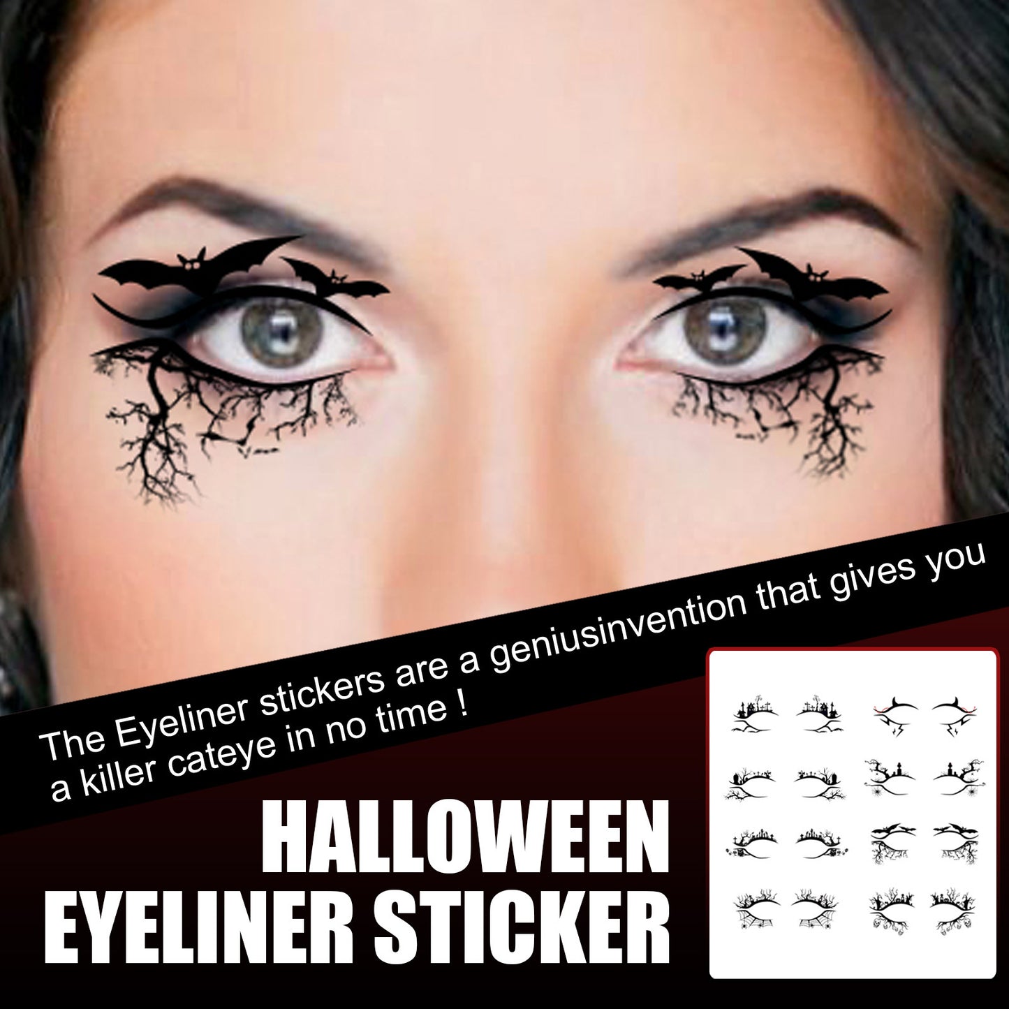 Halloween Eyeliner Stickers - 8 Pairs Reusable Eye Makeup Decals