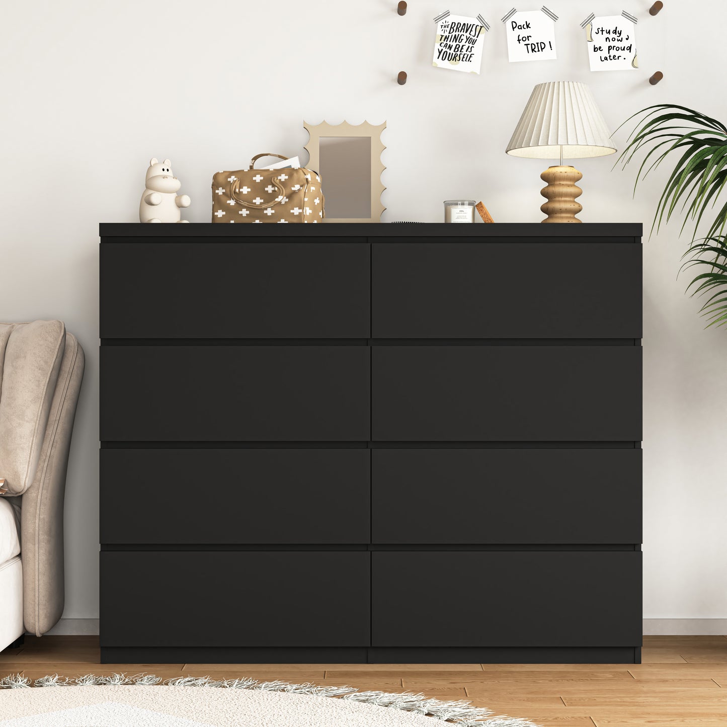 8-Drawer Black Dresser - Modern Wood Chest for Bedroom