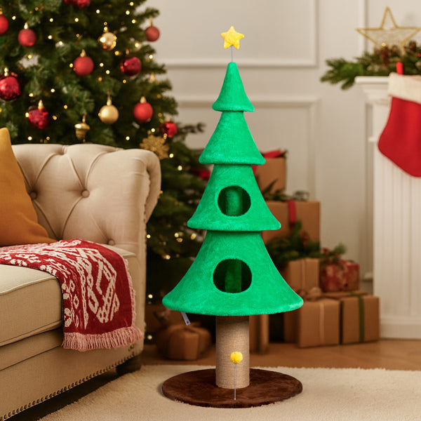 Large 59in Christmas Tree Cat Tower with Condos & Scratching Post - Green