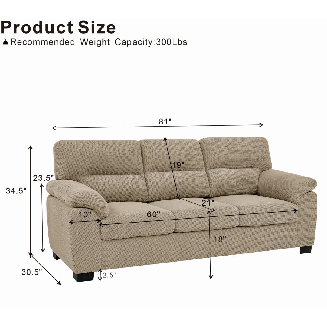 Modern 3-Seater Sofa - Upholstered Textured Fabric Couch - Camel