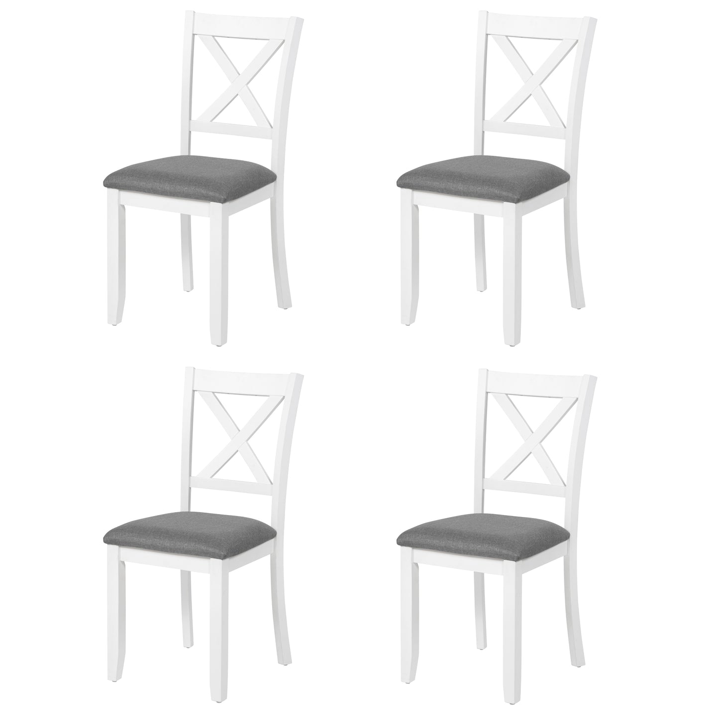 Wooden Dining Chairs Set of 4 with Padded Seats - Grey & White