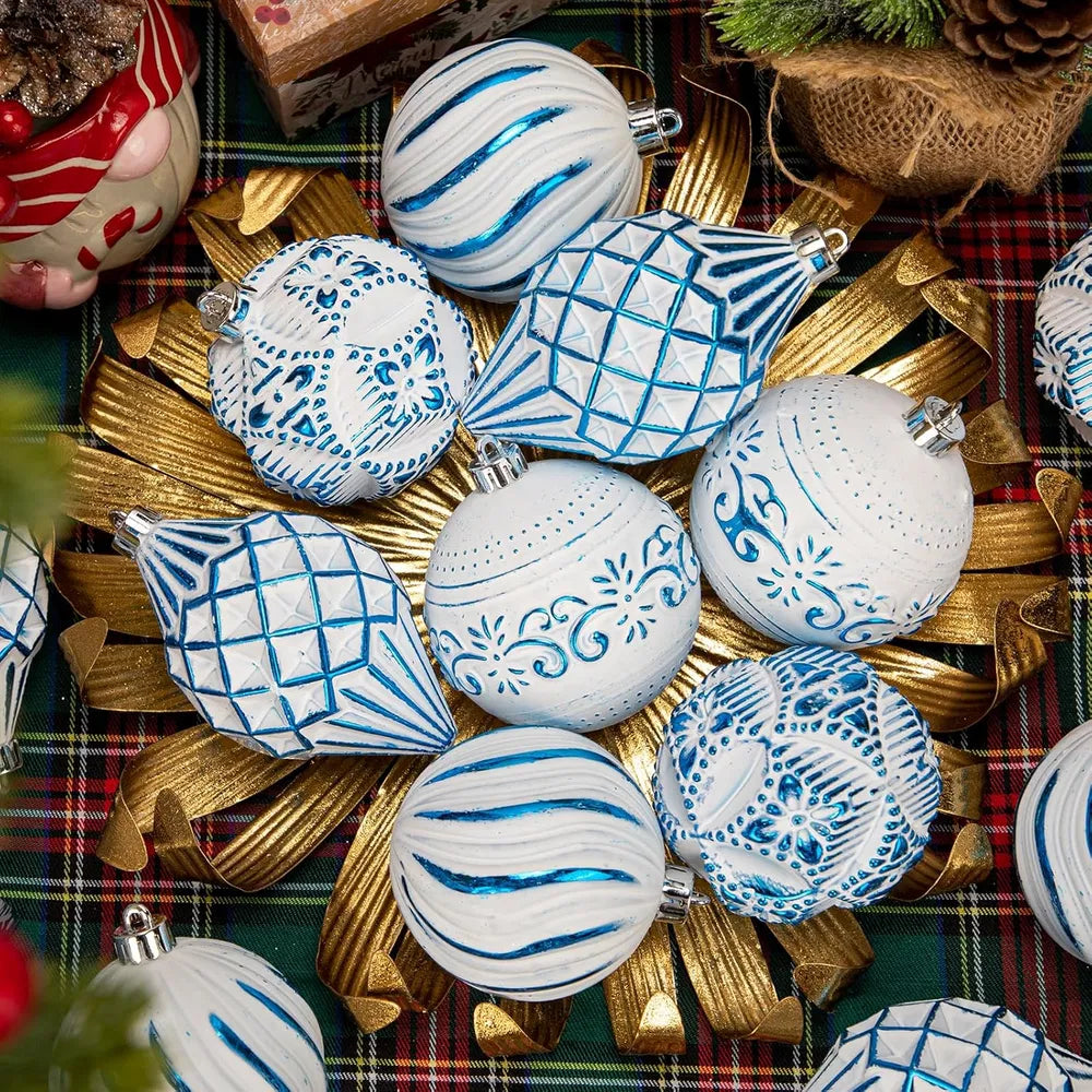 16-Piece Shatterproof Christmas Ball Ornaments Set - Hand-Painted Holiday Decor