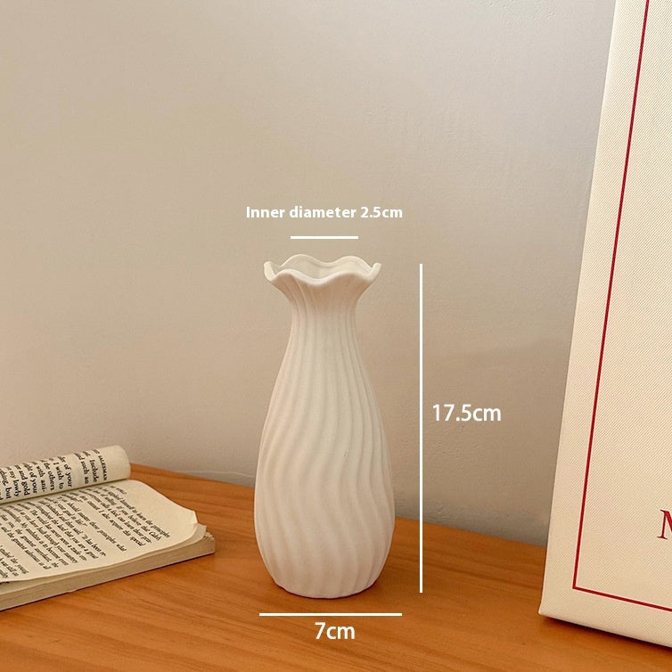 Ceramic Tulip Vase Set with White Flower Arrangements for Living Room Decor