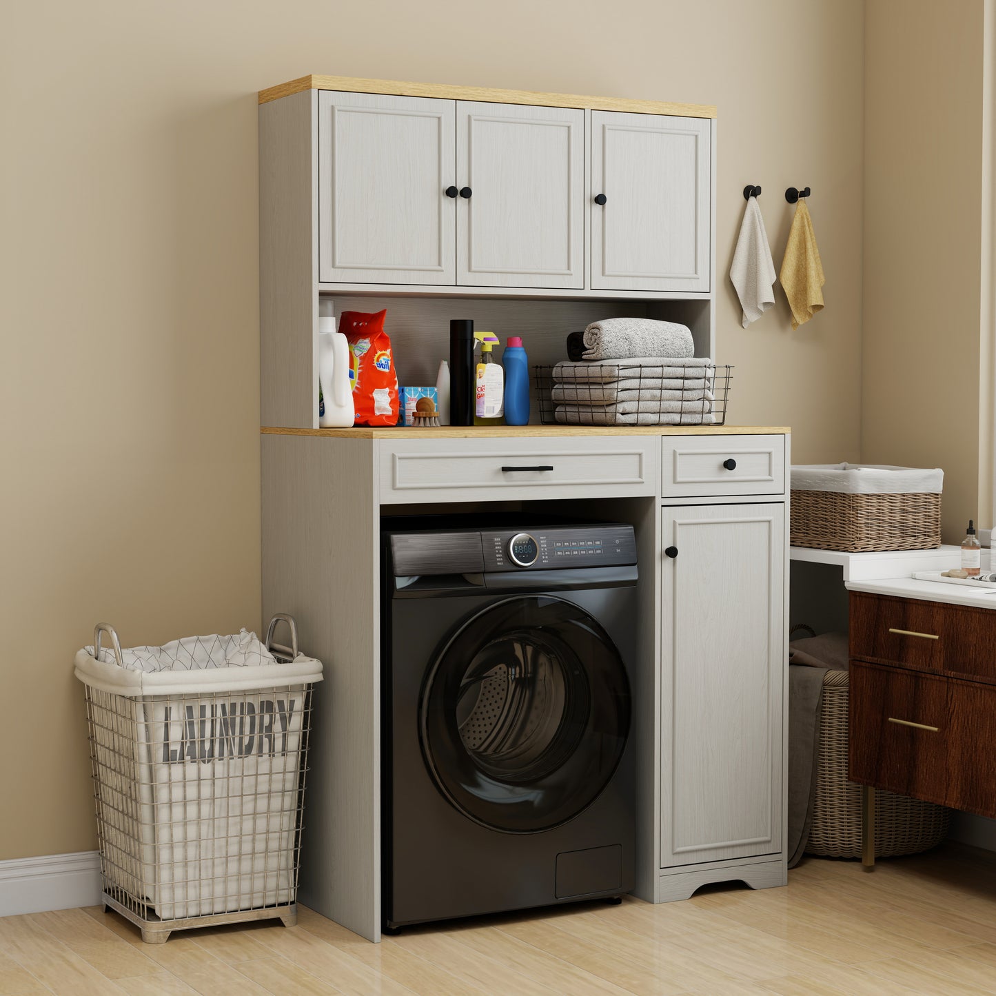 Over The Washer Storage Cabinet for Laundry Room - Antique White