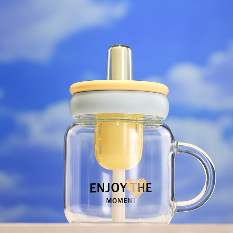 Cute Cat Water Cup with Handle - 600ML Glass Drinking Mug for Home