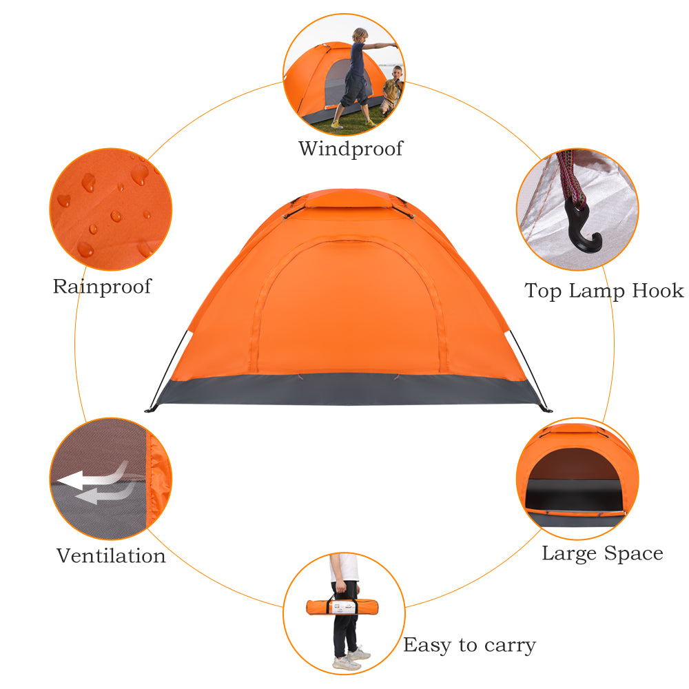 1-Person Waterproof Orange Camping Dome Tent - Quick Setup