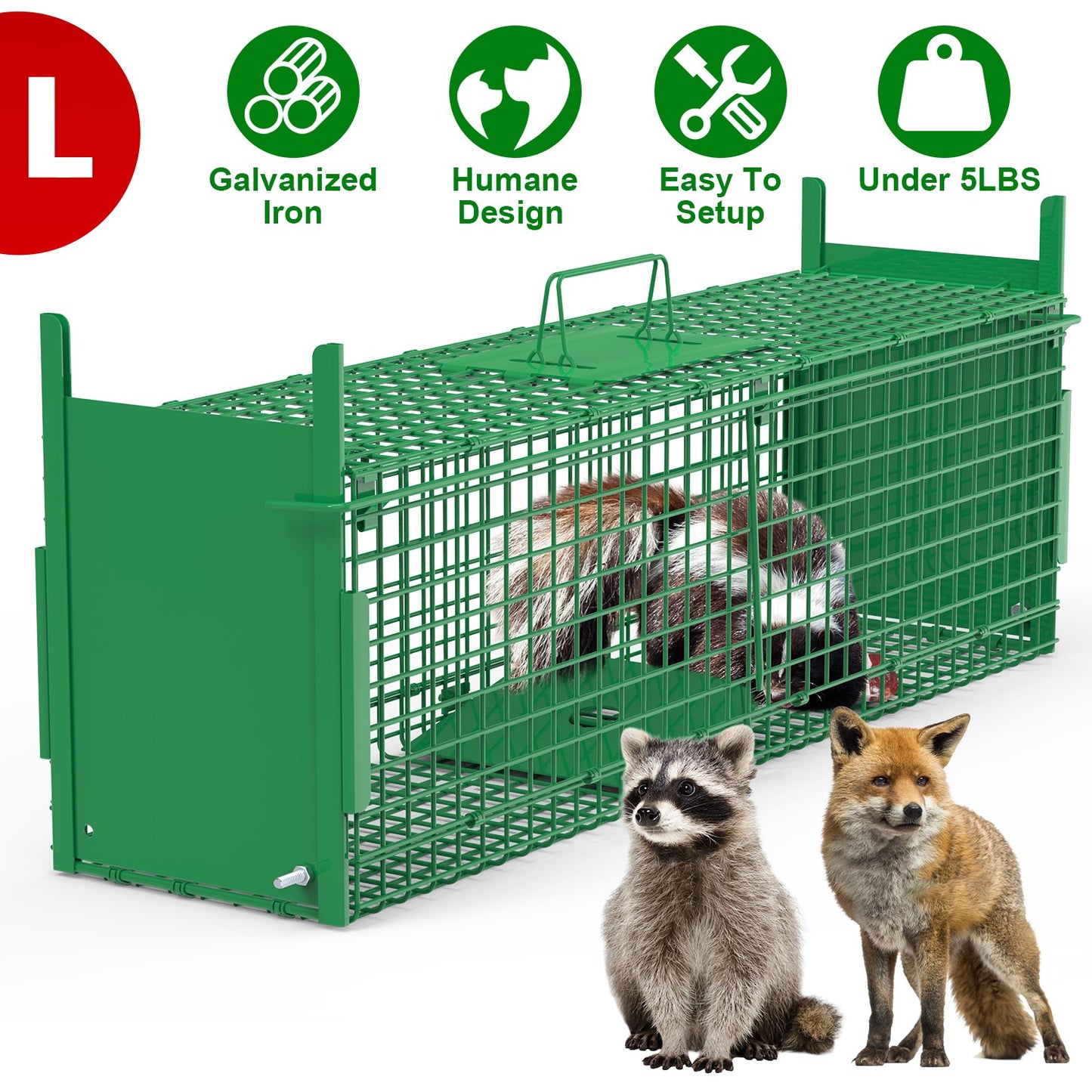 Humane Live Animal Cage Trap - Galvanized Iron, Multiple Sizes