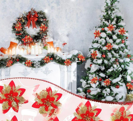 Gold Powder Artificial Flower 14cm Christmas Decorative Flower Set