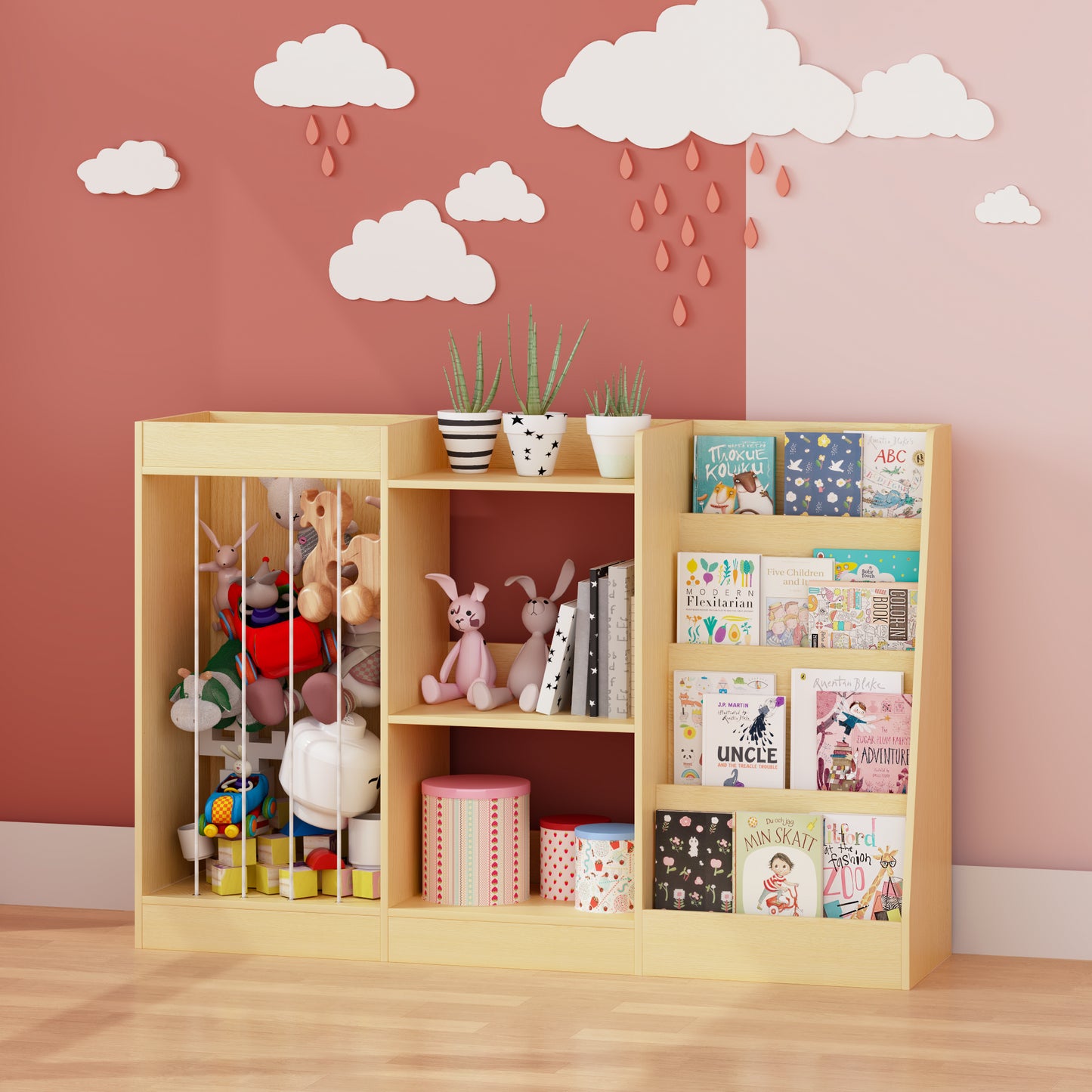 3-in-1 Kids Bookshelf and Toy Storage - Natural