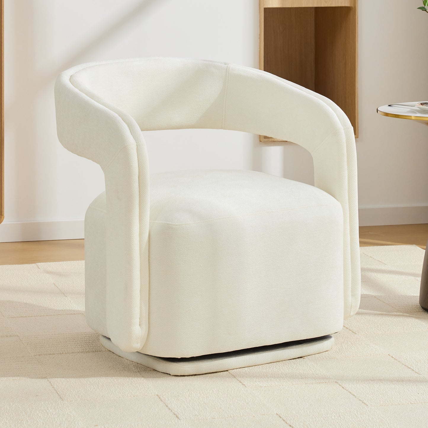 Comfy Chenille Fabric Swivel Accent Armchair - White